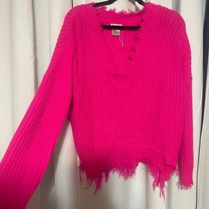 Hot pink distressed sweater